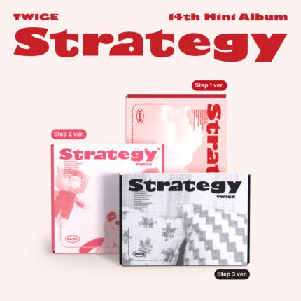 Εξώφυλλα εκδόσεων Step 1, Step 2 και Step 3 για το TWICE STRATEGY 14th Mini Album Official Merchandise